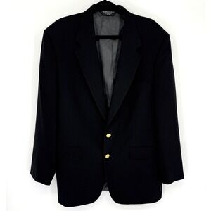 Biltwell Sport‎ Coat Mens 44R Black Worsted Wool Gold Crest Buttons 2-Button